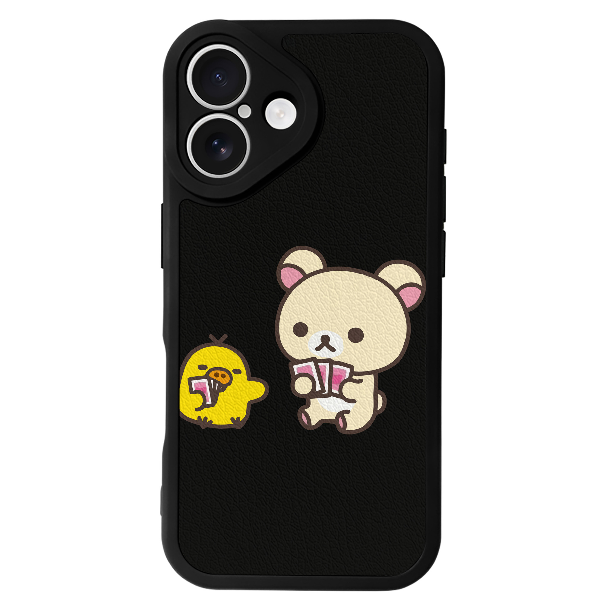 （画像用） リラックマ リラックマ キイロイトリ Rilakkuma Korilakkuma Kiiroitori 【iPhone 16シリーズ対応】シリコンスマホケース（レザー調） 材質：シリコン